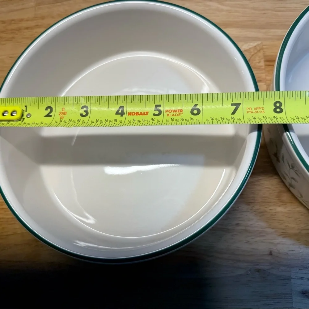 Pfaltzgraff White Dog Bowls with Green Floral Accents